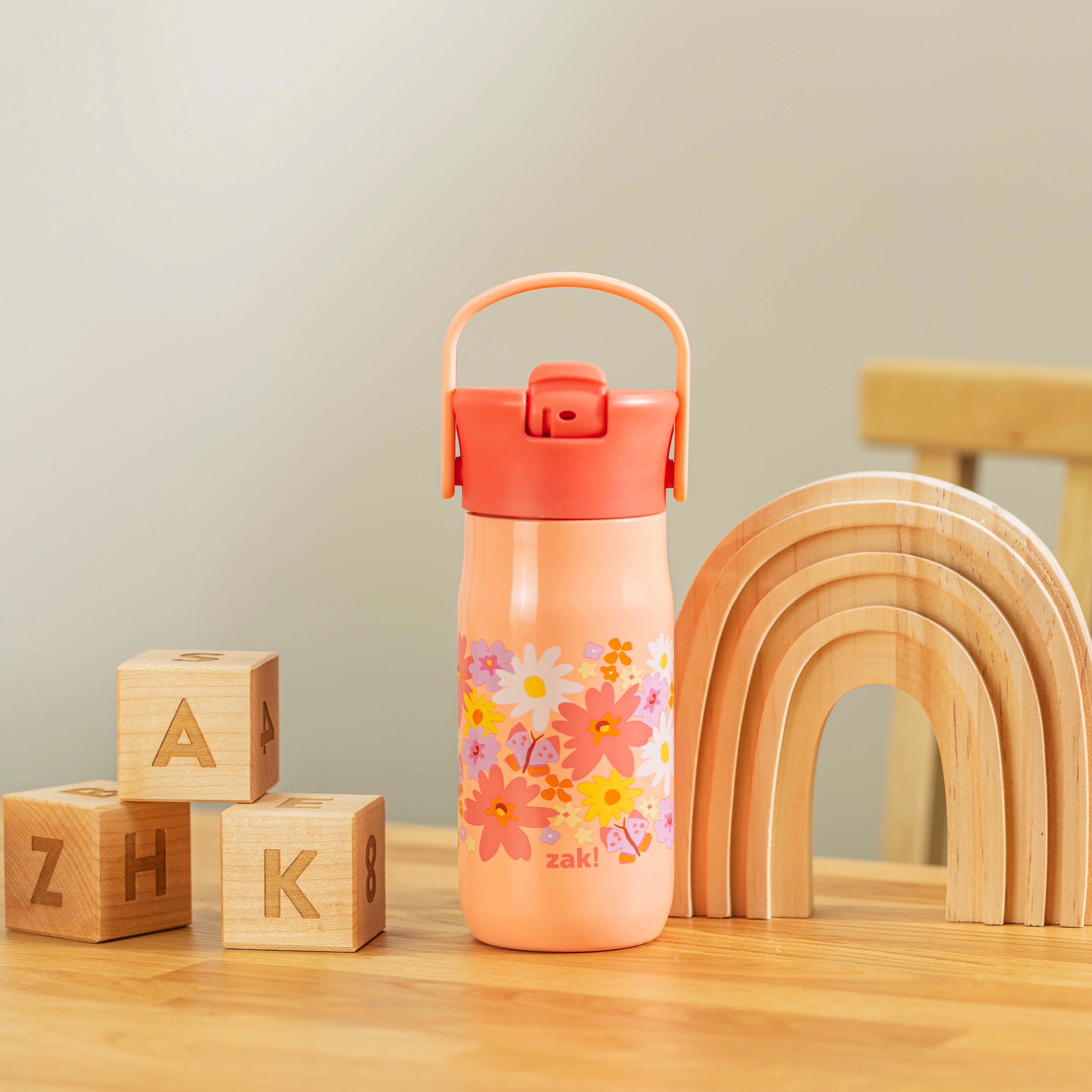 Zak Designs 14oz Recycled Stainless Steel Vacuum Insulated Kids' Water Bottle 'Flower Power