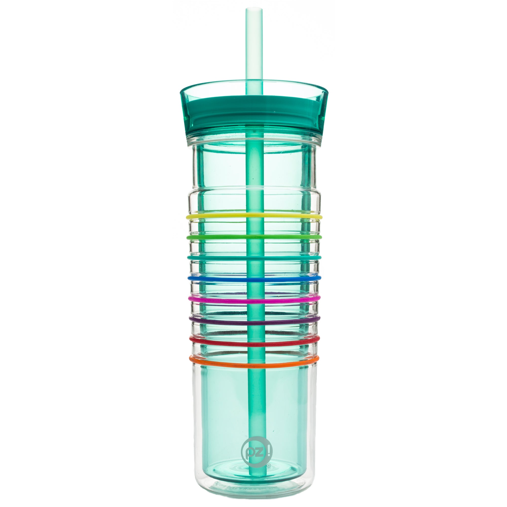HydraTrak Insulated Tumbler with Silicone Tracker Bands and Straw, Seafoam