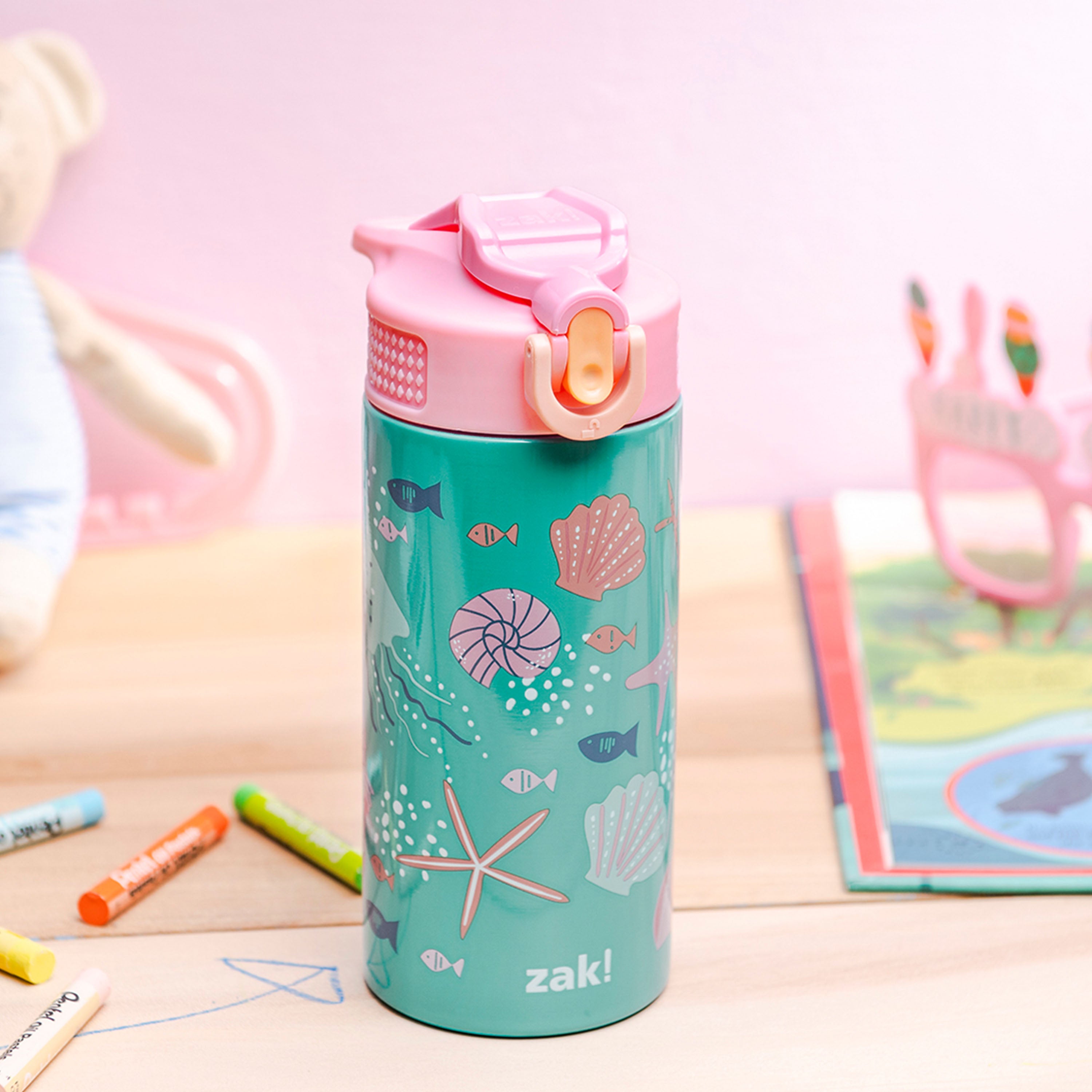 Sea Shells Kids Stainless Steel Leak Proof Water Bottle with Push Button Lid and Spout