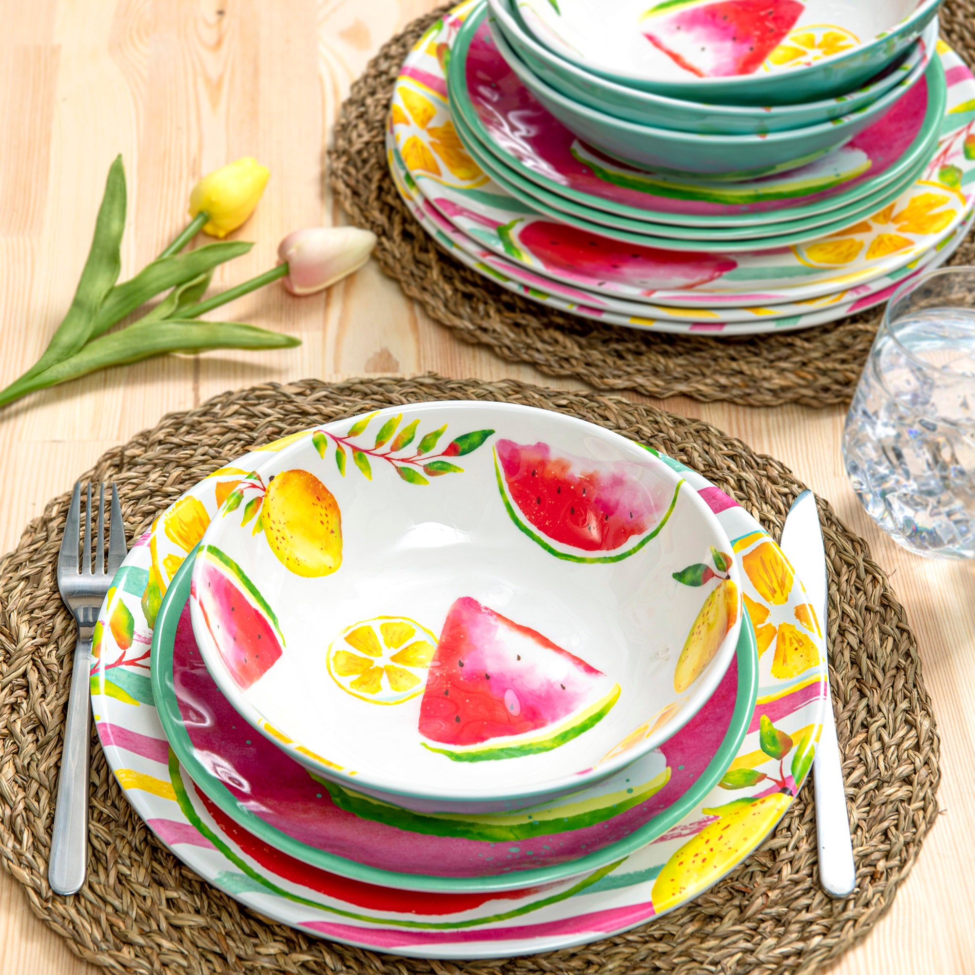 Summer Prints Bright Fruit 12 Piece Melamine Dinnerware Set 