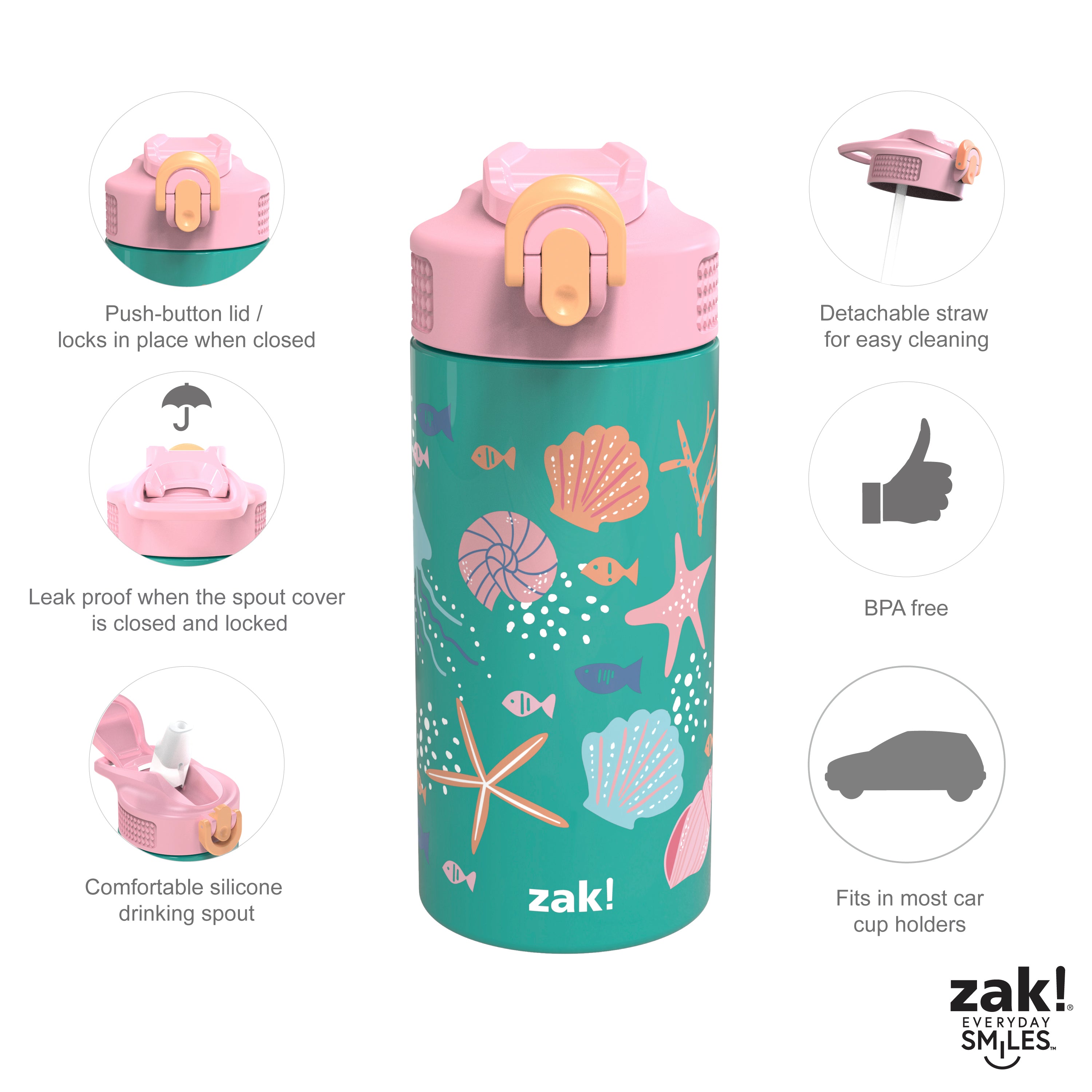 zak! Disney Toy Story 4 - Stainless Steel Vacuum Insulated Water Bottle -  14 oz - Durable & Leak Proof - Flip-Up Straw Spout & Built-In Carrying Loop