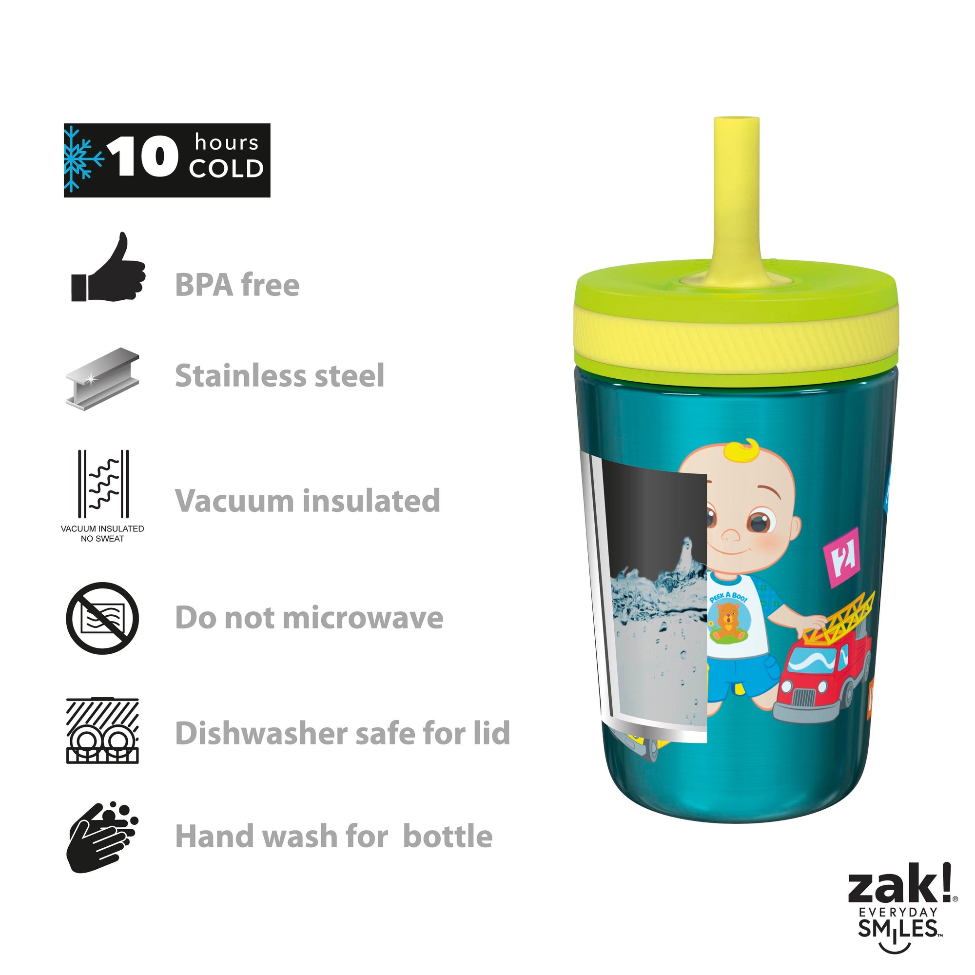 CoComelon Kids Stainless Steel and Plastic Leak Proof Tumbler Set