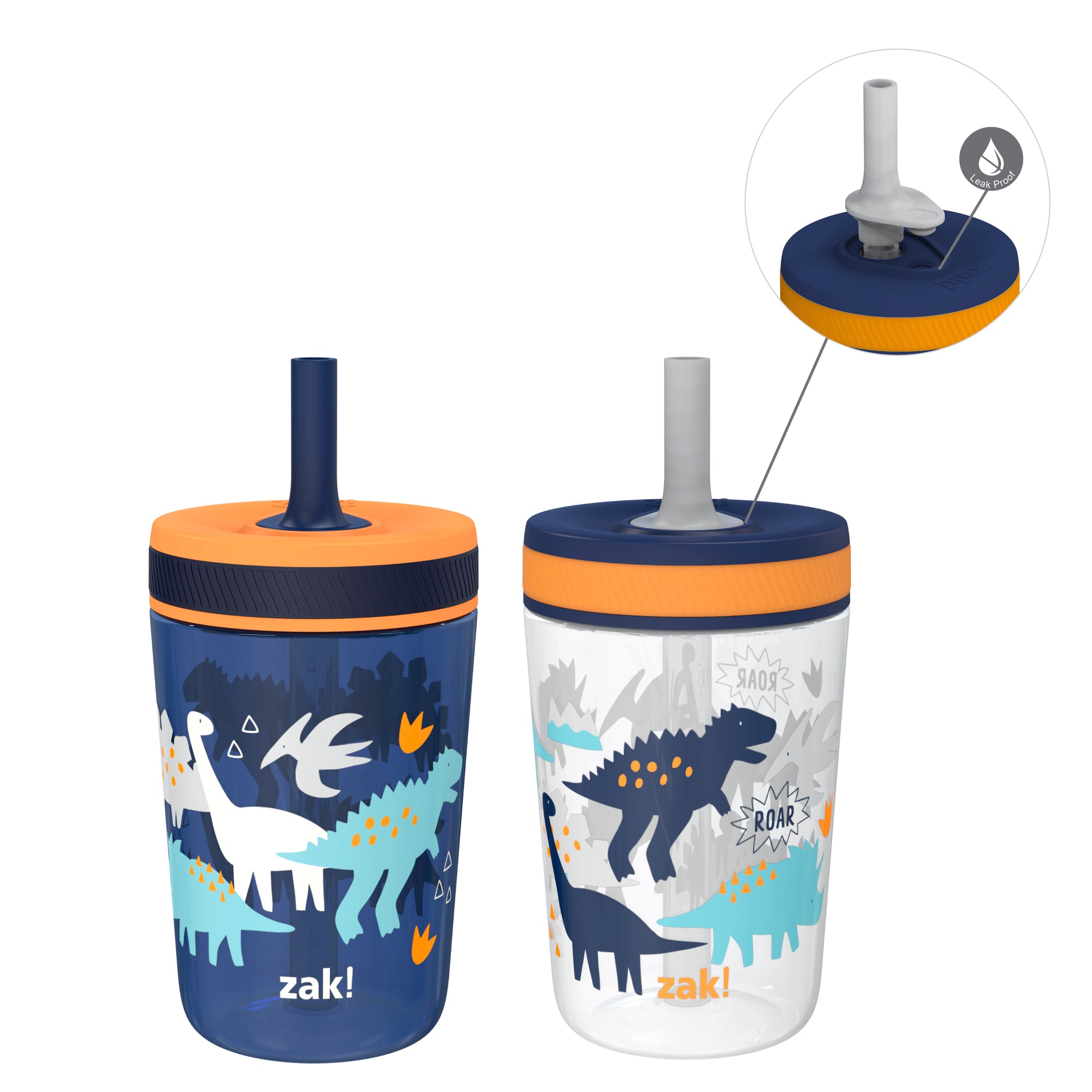 DinoRoar and Zaksaurus Kelso Kids Leak Proof Tumbler with Lid and Straw - 15 Ounces