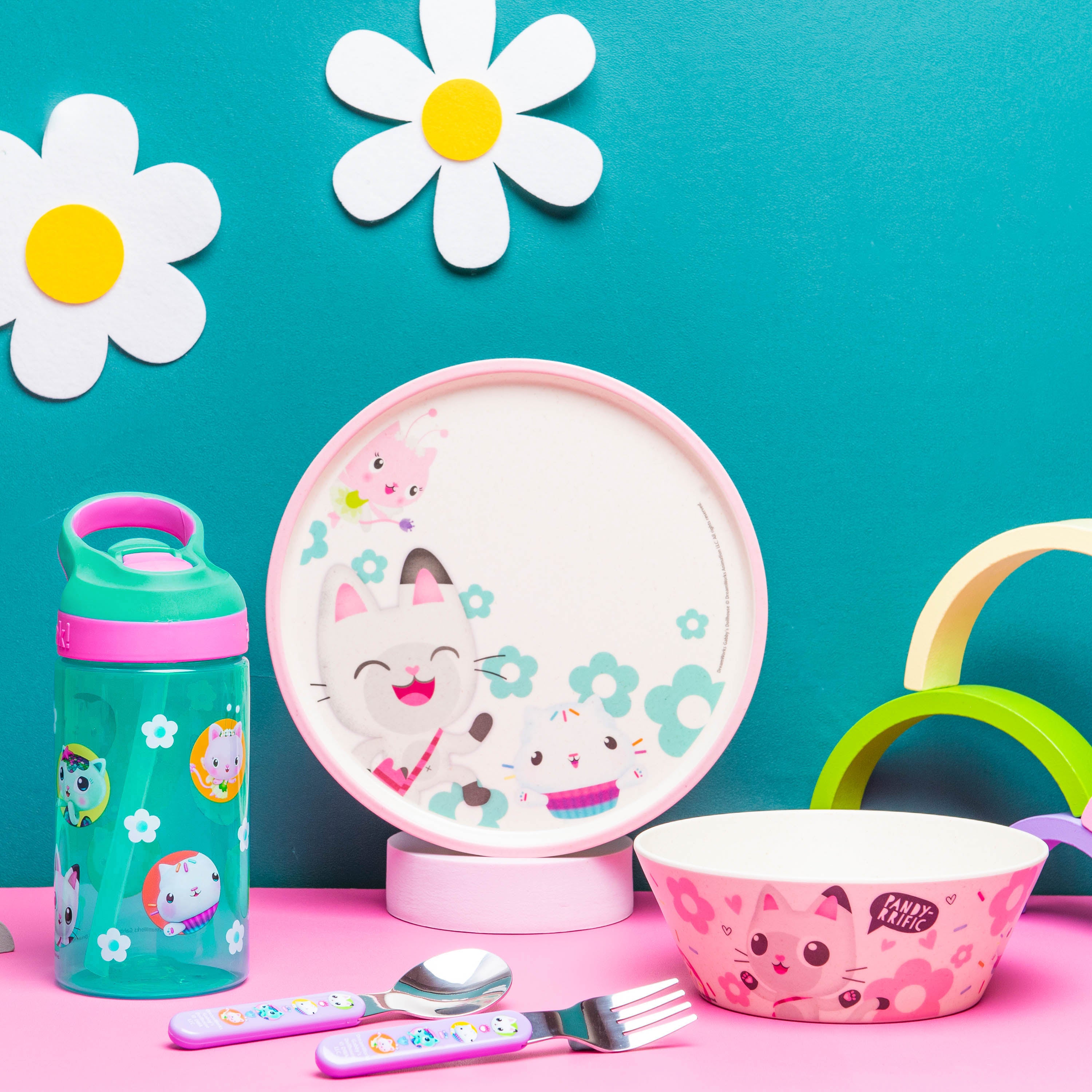 Gabby's Dollhouse Melamine Kids Dinnerware Set with Water Bottle