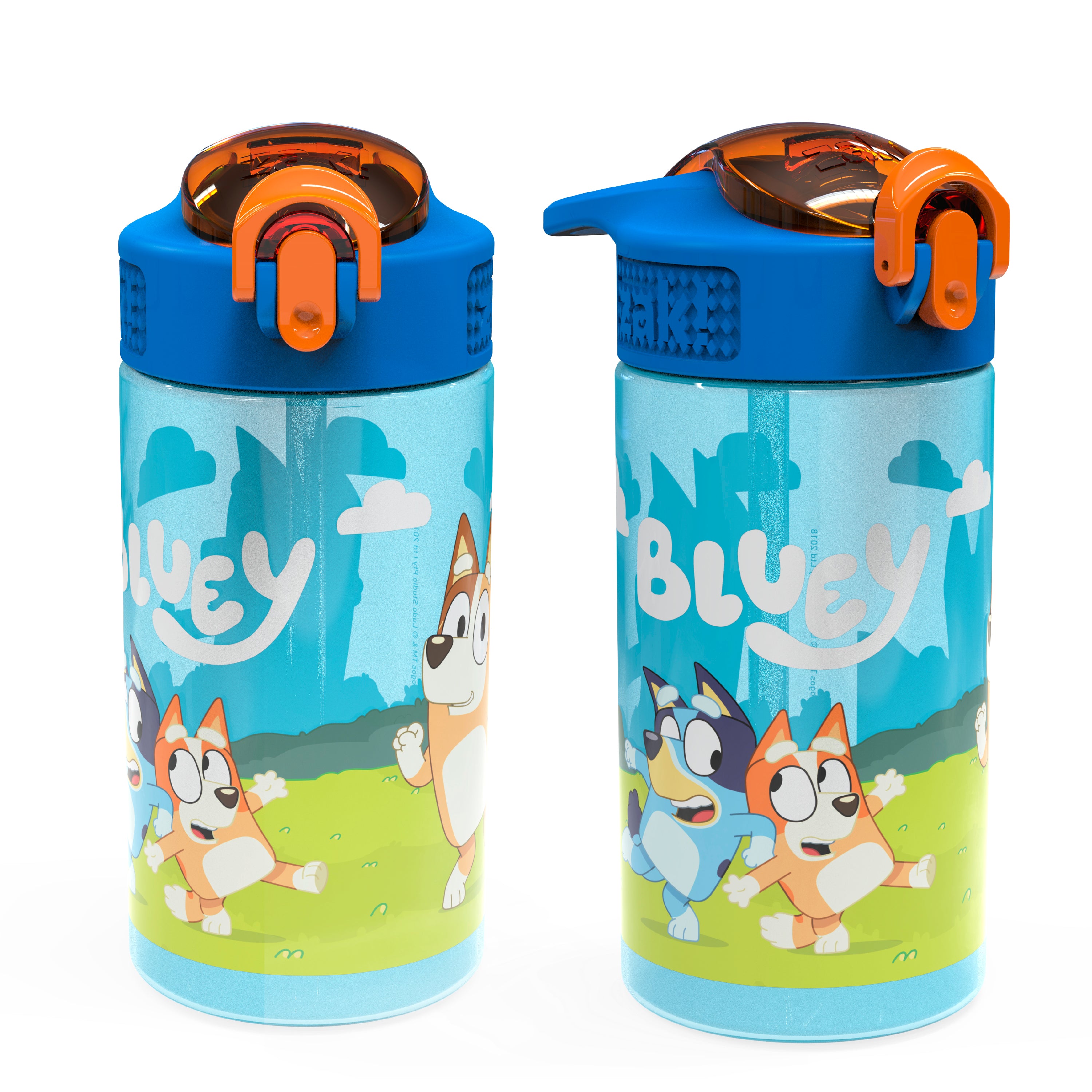 Bluey Kids Plastic Water Bottle with Leak Proof Lid and Spout - 2 Pack, 16 ounce
