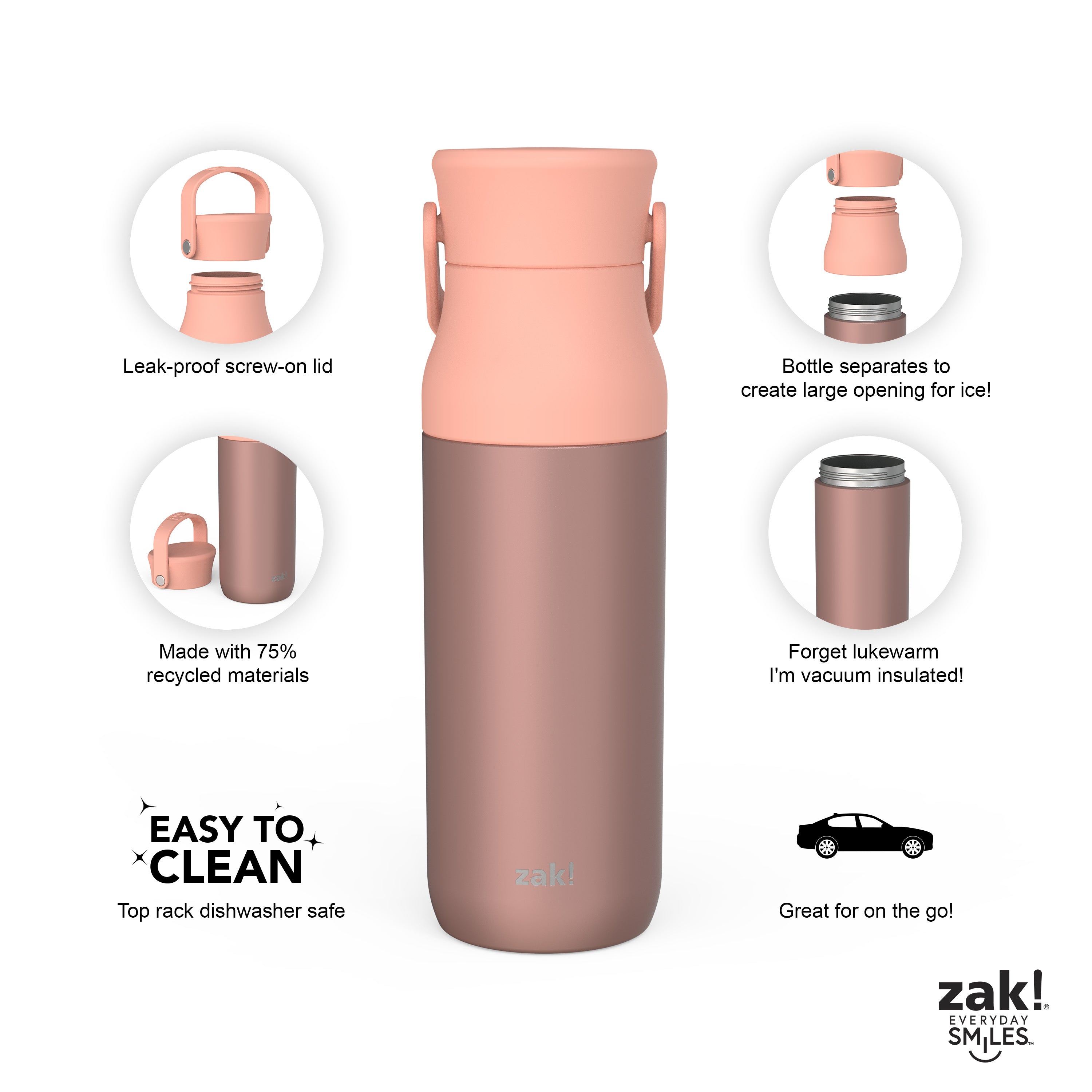 Harmony Recycled Stainless Steel Insulated Water Bottle with Large Chug Lid - Coral, 32 ounces