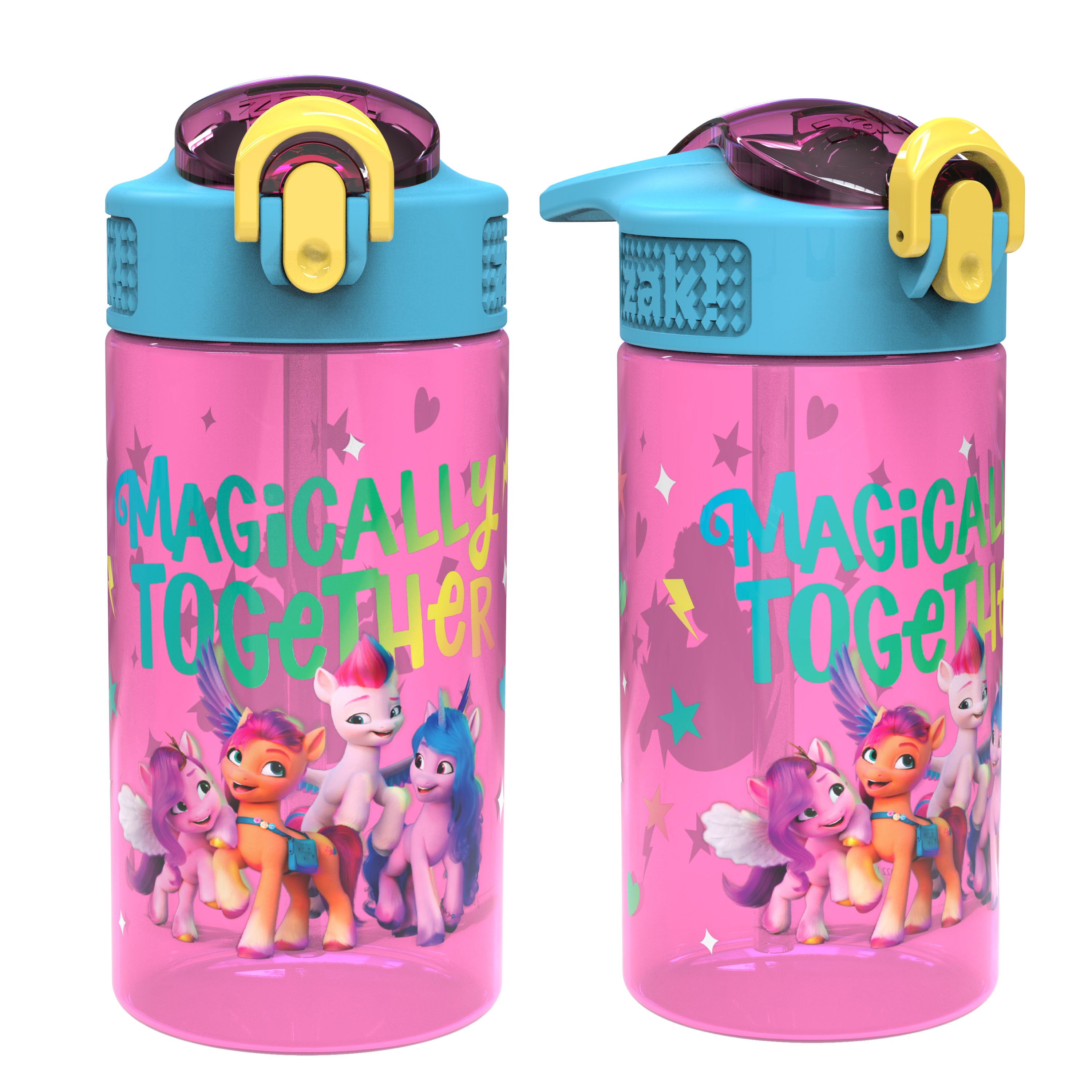 My Little Pony Kids Plastic Water Bottle with Leak Proof Lid and Spout - 2 Pack, 16 ounce