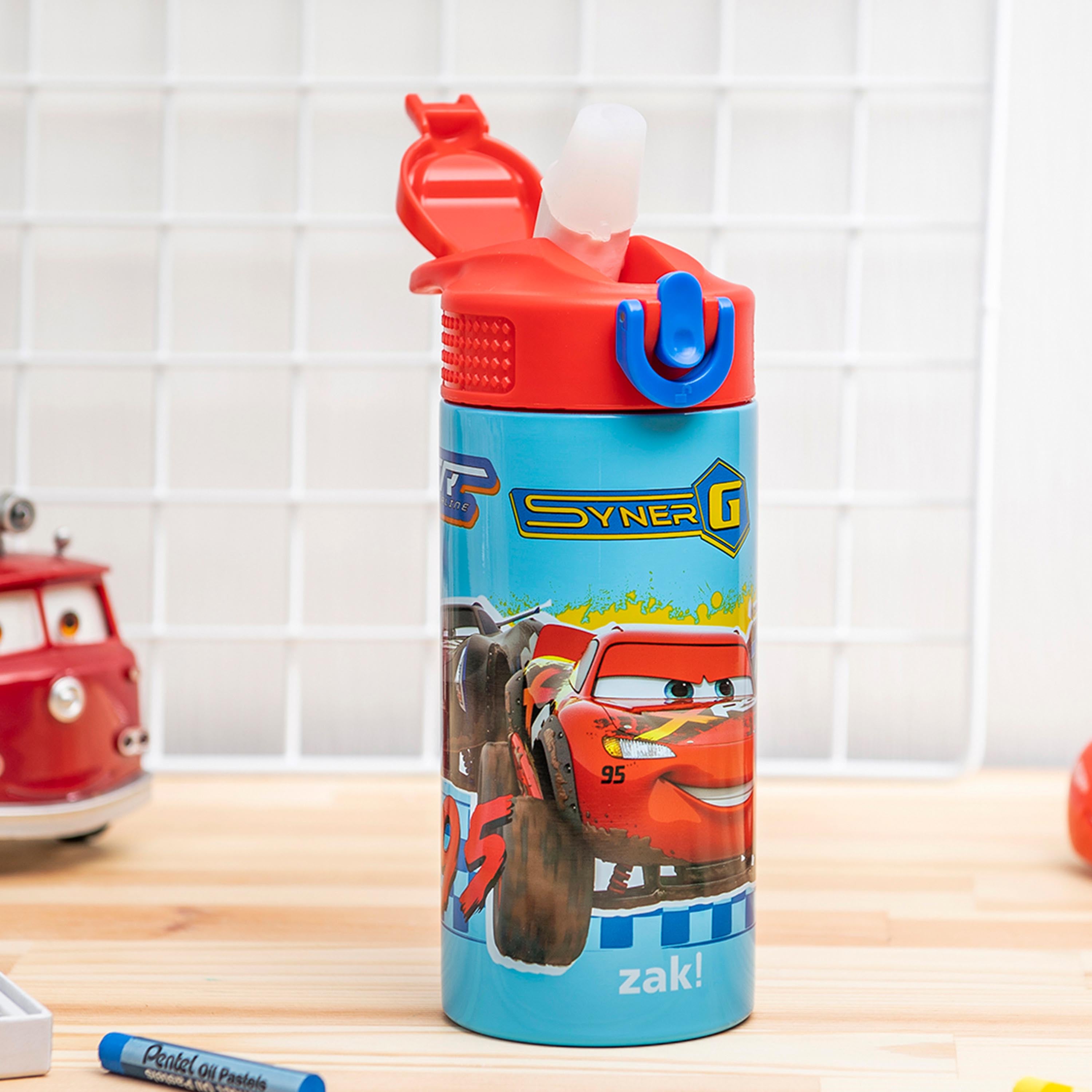 Disney Cars Kids Stainless Steel Leak Proof Water Bottle with Push Button Lid and Spout